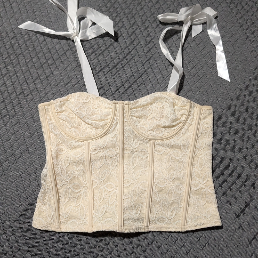 Elegant Cream Crop Top with Ribbon Straps